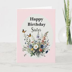 Watercolor Wildflowers Happy Birthday Sister Card