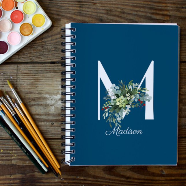 Watercolor wildflowers initial blue notebook (Creator Uploaded)