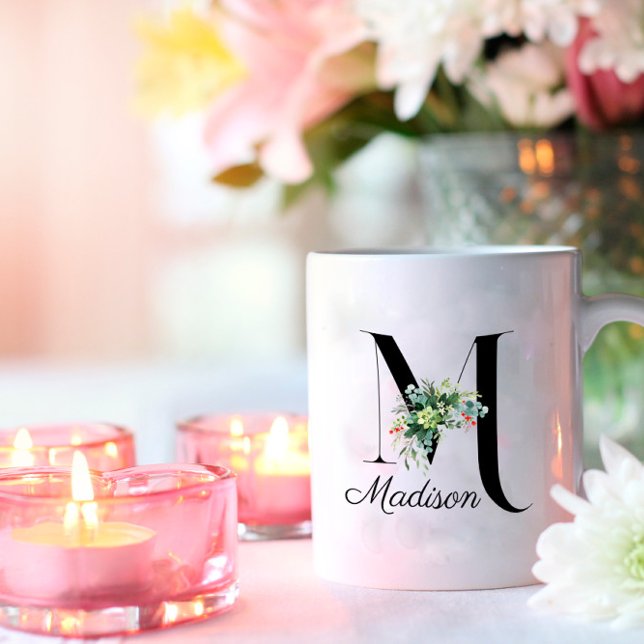 Watercolor wildflowers initial monogram coffee mug (Creator Uploaded)