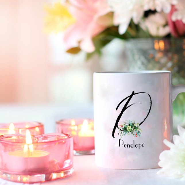 Watercolor wildflowers initial monogram coffee mug (Creator Uploaded)