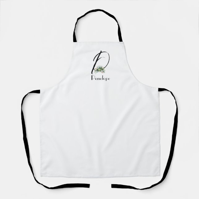 Watercolor wildflowers initial stylish letter apron (Front)