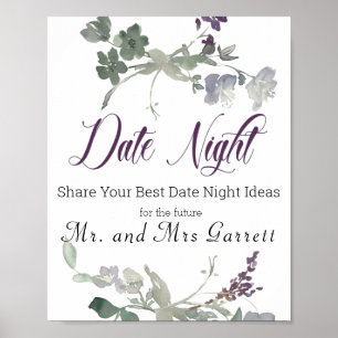 Watercolor Wildflowers Lavender Date Night Sign