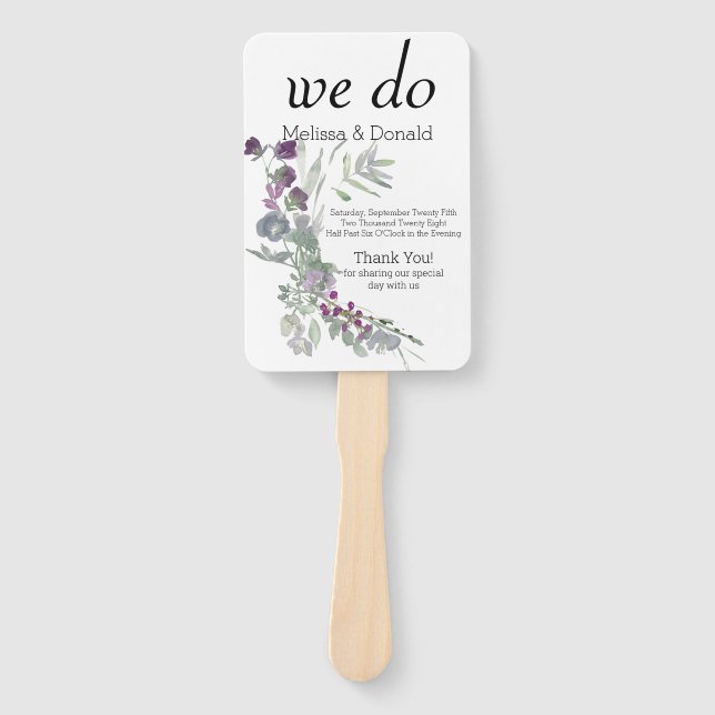 Watercolor Wildflowers Lavender Floral Program Hand Fan (Front)