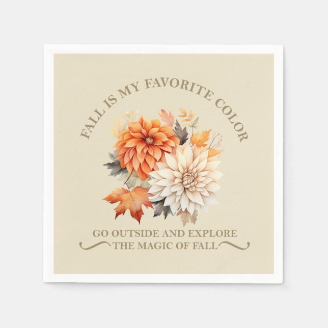 Watercolor wildflowers leaves fall autumn quotes napkin (Front)
