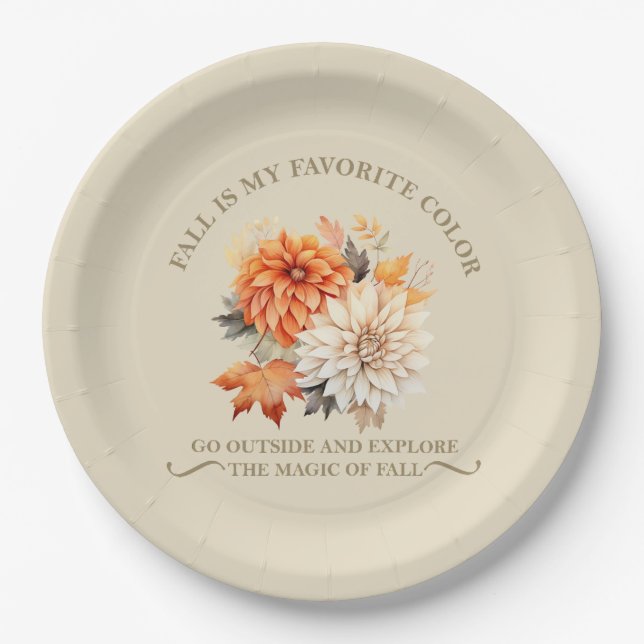 Watercolor wildflowers leaves fall autumn quotes paper plate (Front)