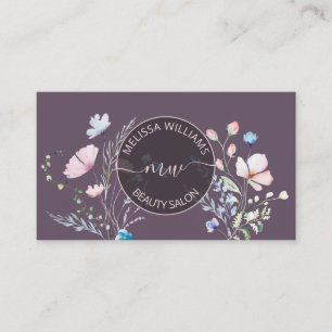 Watercolor Wildflowers Logo Mauve Business Card