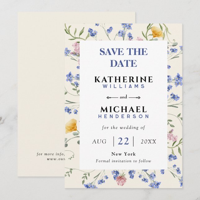Watercolor wildflowers meadow Wedding  Save The Date (Front/Back)