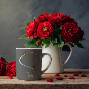 Watercolor wildflowers monogram grey coffee mug