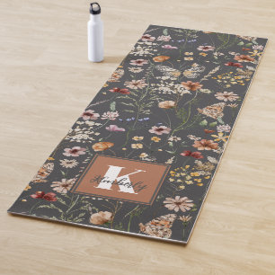 Watercolor Wildflowers Monogram Name Yoga Mat