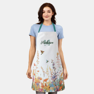 Watercolor Wildflowers Monogram Personalised Name Apron