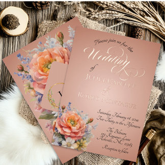 Watercolor Wildflowers, Monogram - Rose Gold