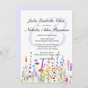 Watercolor Wildflowers Monogram Spring Wedding Invitation
