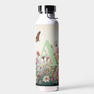 Watercolor Wildflowers Monogram Water Bottle