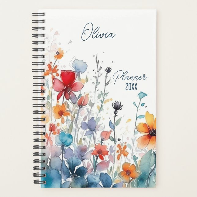 Watercolor Wildflowers Name And Year Planner (Front)