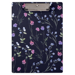 Watercolor Wildflowers Navy Floral  Clipboard