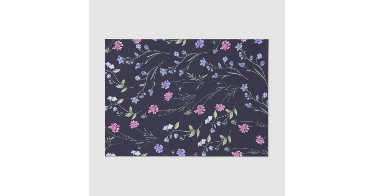 Watercolor Wildflowers Navy Floral Pattern Tissue Paper | Zazzle