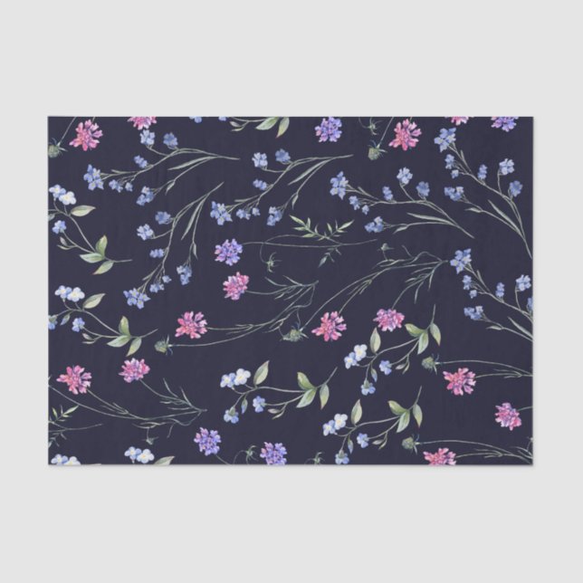 Watercolor Wildflowers Navy Floral Pattern  Tissue Paper (Front)