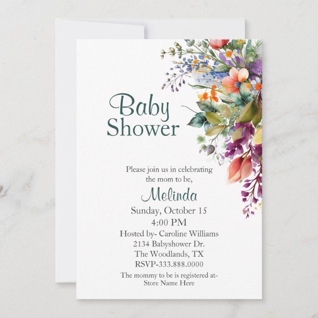 Watercolor Wildflowers Neutral Baby Shower Invitation (Front)