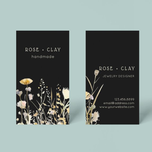Watercolor Wildflowers on Black Business Card (Creator Uploaded)