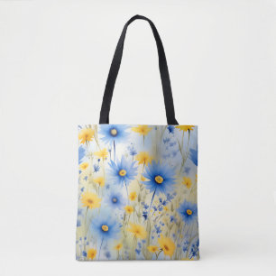 Watercolor Wildflowers On Cornflower Blue Tote Bag