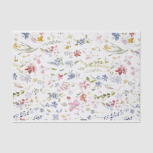 Watercolor Wildflowers on White Background Tissue Paper