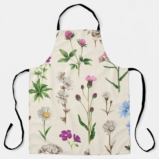 Watercolor wildflowers pattern. apron (Front)