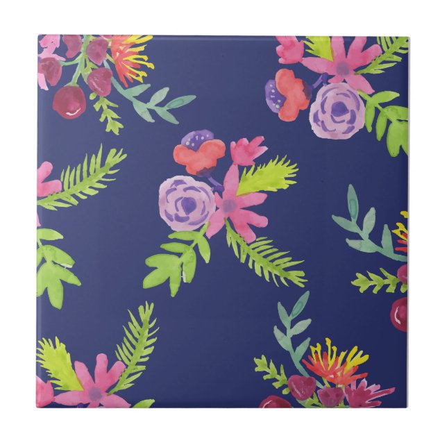 Watercolor Wildflowers Pattern Ceramic Tile (Front)
