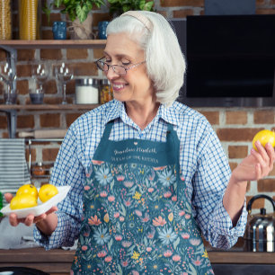 Watercolor wildflowers pattern custom name text apron