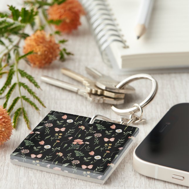 Watercolor Wildflowers Pattern Key Ring (Front Right)