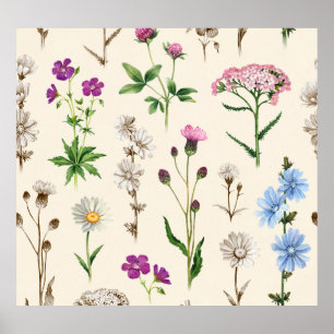 Watercolor wildflowers pattern. poster
