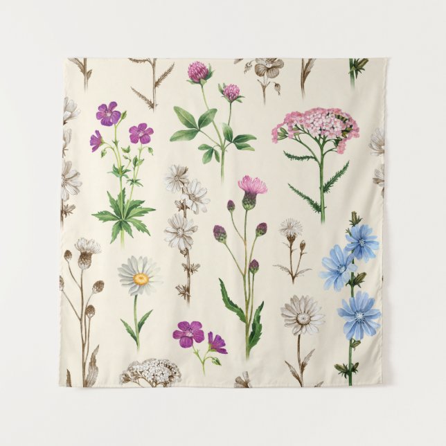 Watercolor wildflowers pattern. tapestry (Front)