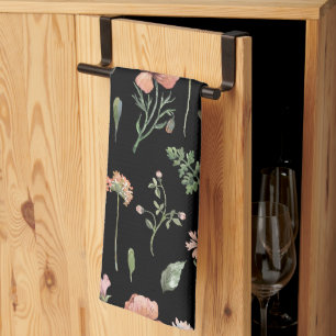 Watercolor Wildflowers Pattern Tea Towel