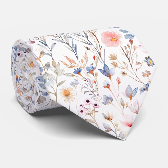 Watercolor Wildflowers Pattern Tie (Rolled)