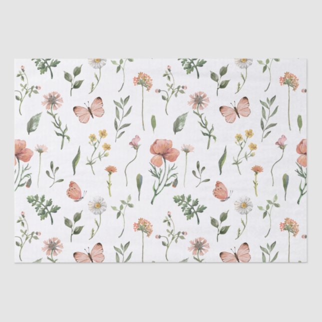 Watercolor Wildflowers Pattern Tissue Paper (Front)