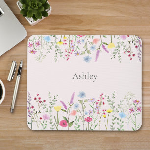 Watercolor Wildflowers Personalised Mouse Pad