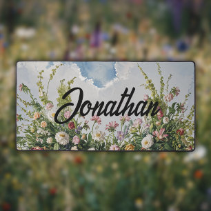 Watercolor Wildflowers Personalized Script Name Desk Mat