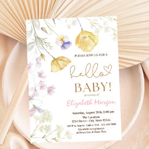 Watercolor Wildflowers Pink Dots Baby Shower Invitation