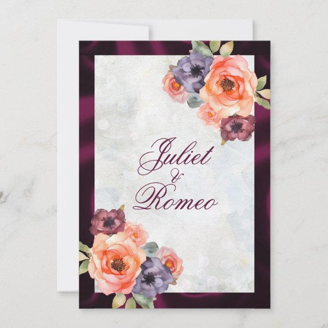 Watercolor Wildflowers & Purple Ribbon Border Invitation (Front)