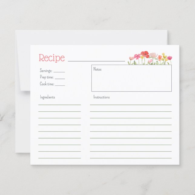 Watercolor Wildflowers Recipe Card (Front)