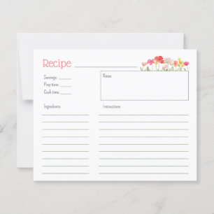 Watercolor Wildflowers Recipe Card