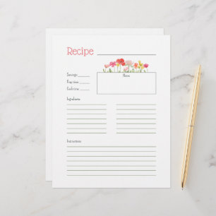 Watercolor Wildflowers Recipe Card