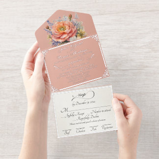 Watercolor Wildflowers - Rose Gold All In One Invitation