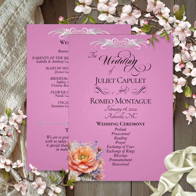 Watercolor Wildflowers - Rose Pink Wedding Program (Creator Uploaded)