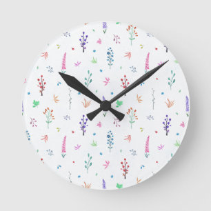 Watercolor Wildflowers Round Clock