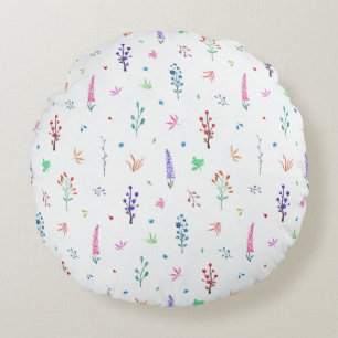 Watercolor Wildflowers Round Cushion