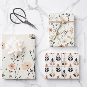 Watercolor Wildflowers Rustic Aesthetic Botanical  Wrapping Paper Sheet