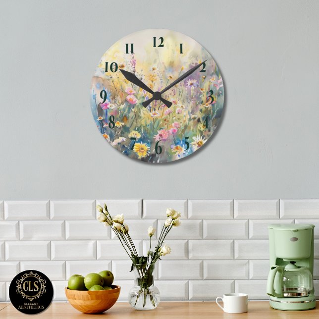 Watercolor Wildflowers Rustic Farmhouse Wall Clock (Creator Uploaded)