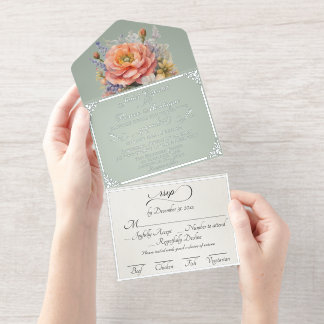 Watercolor Wildflowers - Sage All In One Invitation