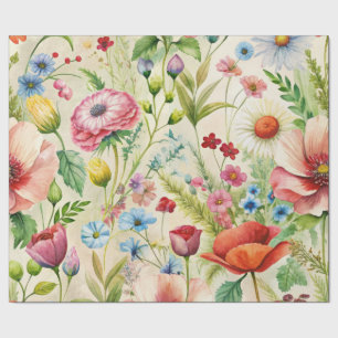 Watercolor Wildflowers Seamless Decoupage Paper