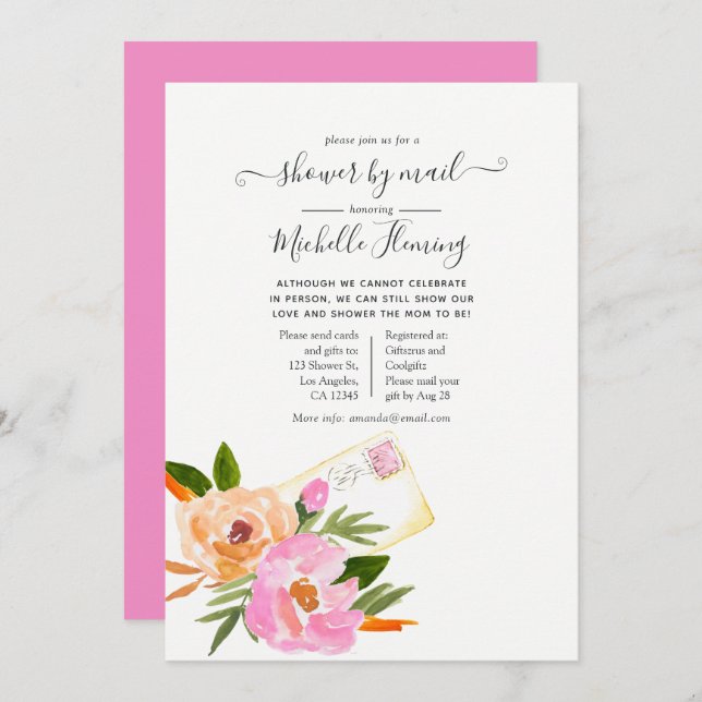 Watercolor Wildflowers Spring Baby Shower by Mail Invitation (Front/Back)